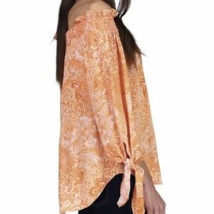 NWT Michael Michael Kors floral blouse top Off the Shoulder Tie Sleeve P…